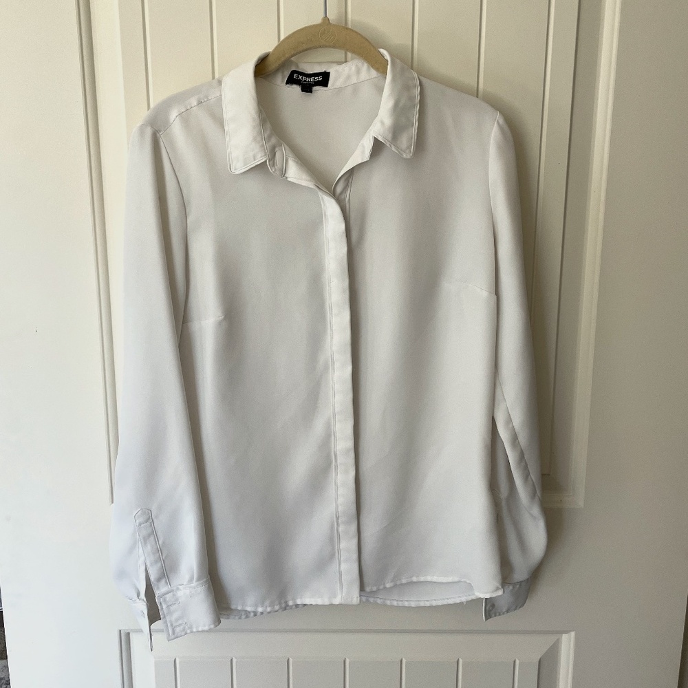 Express White Button Up Dress Shirt- Relaxed Portofino Shirt